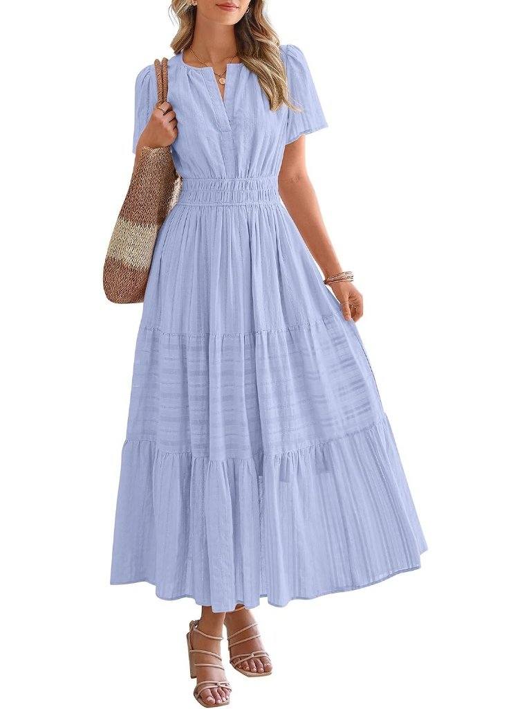 Women’s Light Blue Sleeveless Maxi Dress Summer Beach Sundress With Pockets